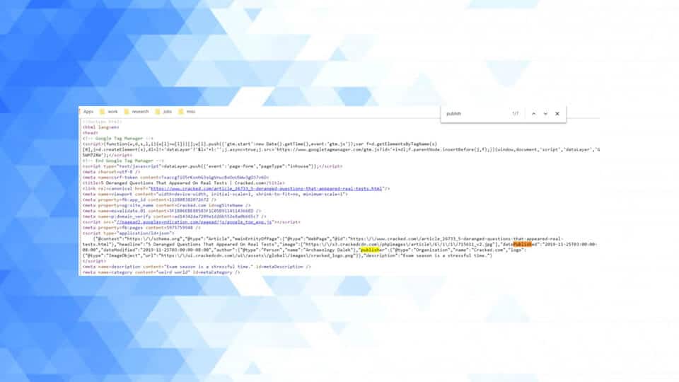 تاریخ انتشار صفحات وب