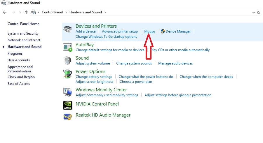 انتخاب بخش ماوس