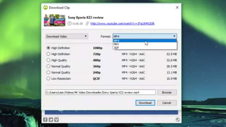 انتخاب کیفیت و فرمت