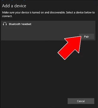 انتخاب هدست یا هدفون و زدن گزینه pair برای اتصال هدفون بلوتوث به کامپیوتر