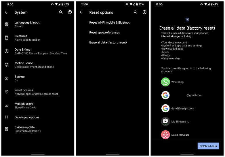 بردن گوشی به تنظیمات کارخانه به منظور رفع خطای Unfortunately app has stopped