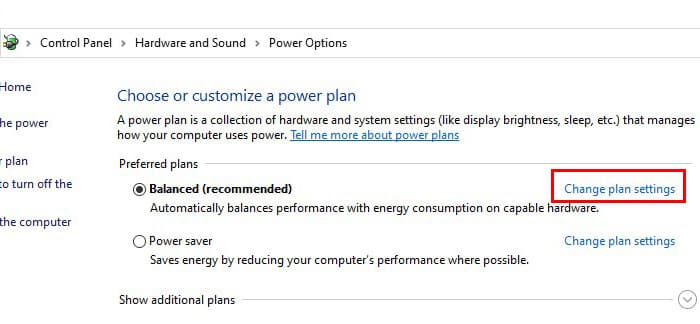 انتخاب گزینه change plan settings