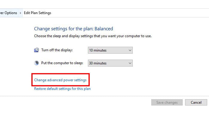 انتخاب گزینه change advanced power settings
