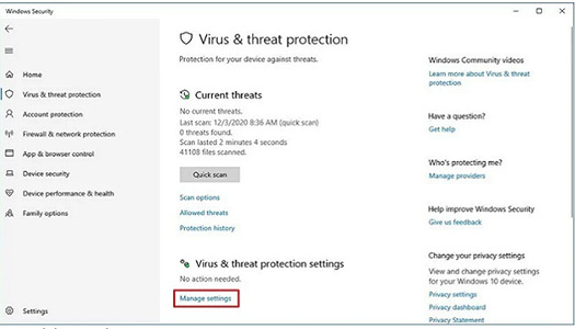 بر روی گزینه Manage settingsکلیک کنید.