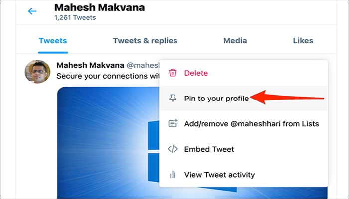 گزینه "Pin to your profile" را انتخاب کنید.