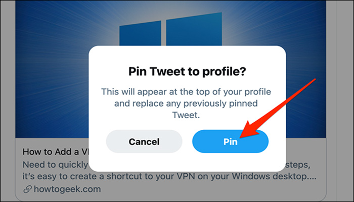 بر روی گزینه "Pin" کلیک کنید.