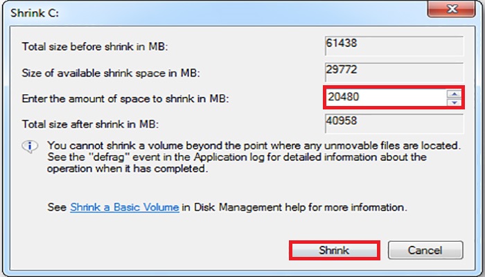 تعیین کنید چه میزان از حجم درایو را کاهش دهید.