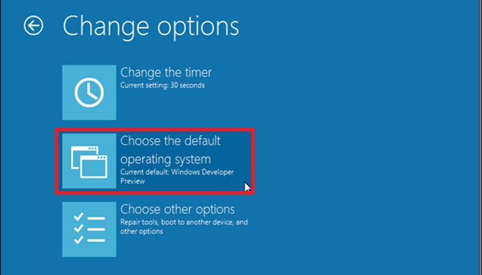 گزینه "choose the default operating system" را انتخاب کنید.
