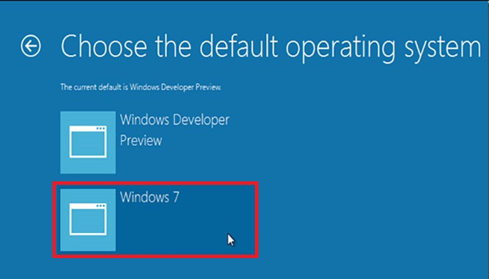 انتخاب ویندوز 7 به عنوان پیش فرض.