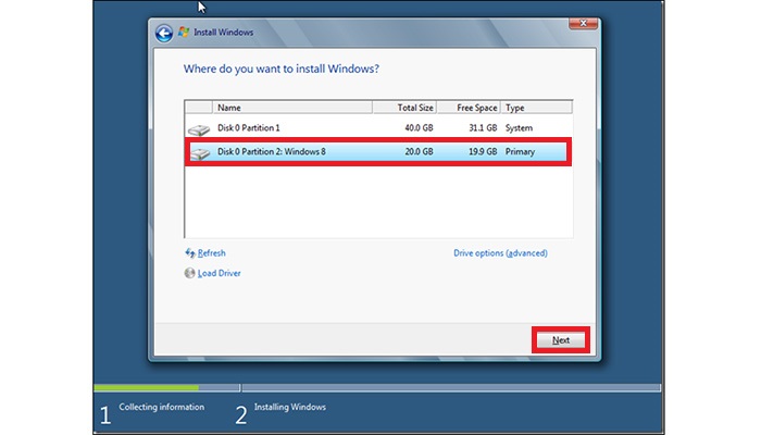 پارتیشن مورد نظر را انتخاب کنید.