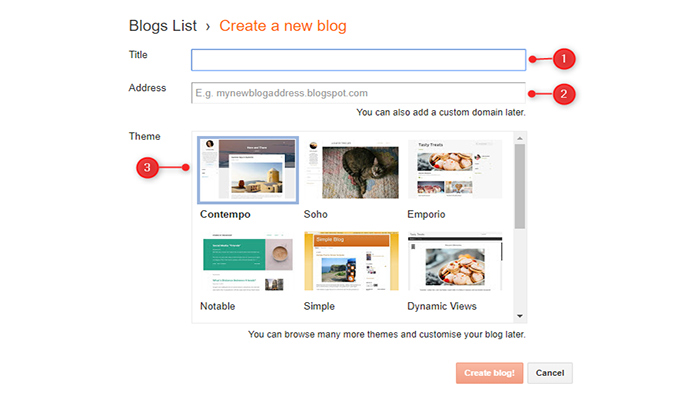 عنوان، آدرس و موضوع را انتخاب کنید.